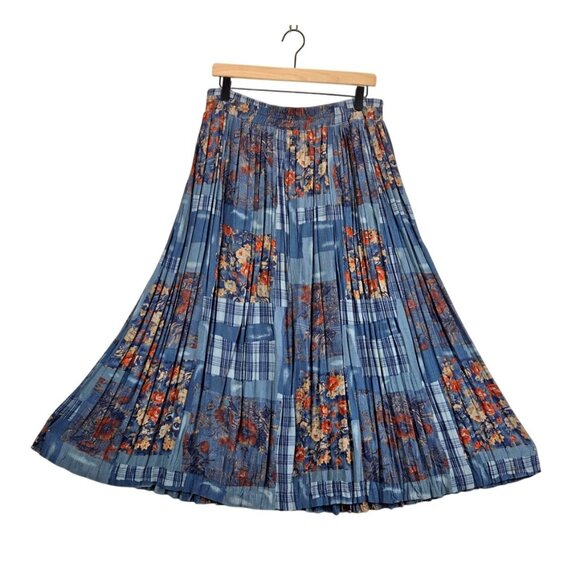 Stonebridge Dresses & Skirts - Vtg Maxi Broomstick Skirt Blue Patchwork Sz M/L 30" Waist 31" Lngth Stonebridge